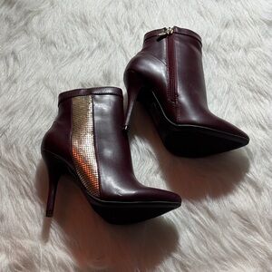 Elegant Burgundy Ankle Boots with Gold Accent